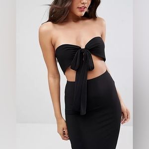 ASOS black bow front tie stretch midi dress